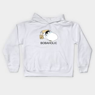 Bobaholic Little Penguin Chilling in Bed with some Boba! Kids Hoodie